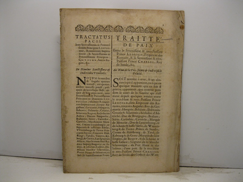 Tractatus pacis inter serenissimum ac potentissimum Principem Leopoldum, Romanorum Imperatorem, & Serenessimum ac Potentissimum Principem, Carolum, Sueciae Regem